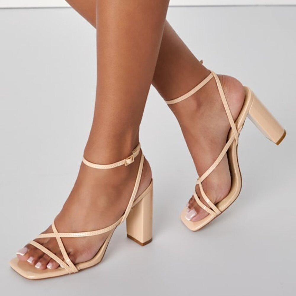 Lulus Makennaa Light Nude Strappy High Heel Ankle Strap Sandals Beige - Size 8.5